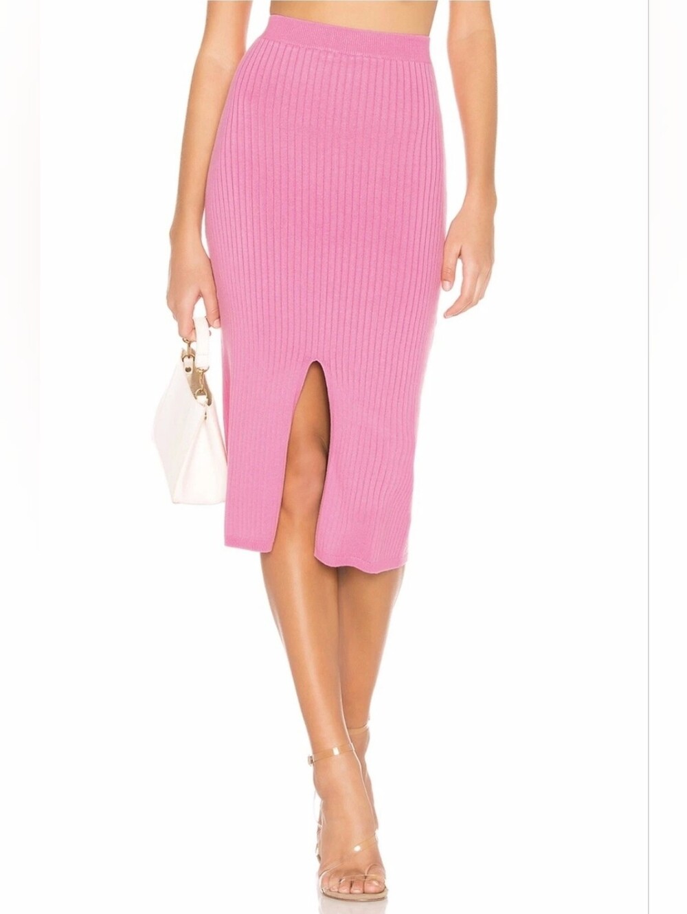 Free People Skyline Pink Midi Ribbed Knit Pencil Skirt NWT Size Large - Picture 3 of 10